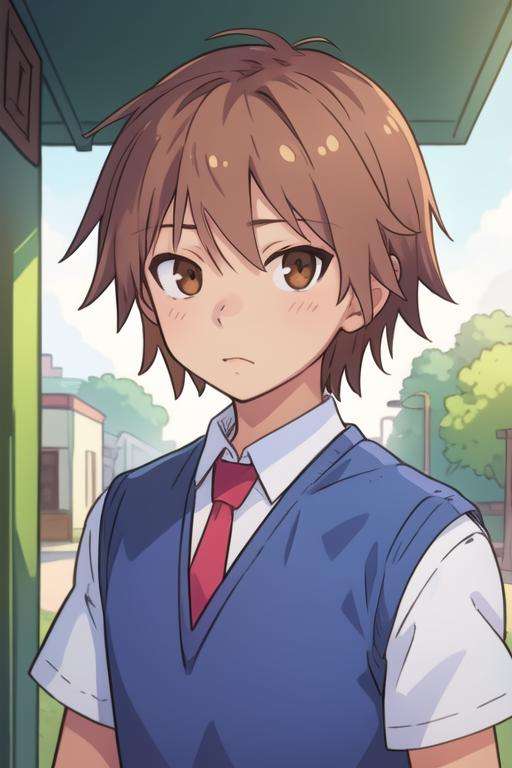 masterpiece, best quality, illustration, 1boy, solo, male focus, looking at viewer, upper body, depth of field, <lora:sorata_kanda:0.64>, sorata_kanda, brown hair, brown eyes, school uniform,