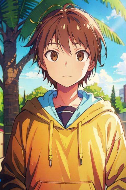 masterpiece, best quality, , 1boy, solo, male focus, looking at viewer, upper body, depth of field, <lora:sorata_kanda:0.70>, sorata_kanda, brown hair, brown eyes, hoodie,