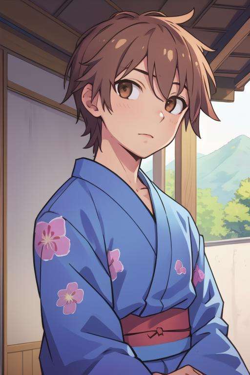 masterpiece, best quality, , 1boy, solo, male focus, looking at viewer, , , <lora:sorata_kanda:0.66>, sorata_kanda, brown hair, brown eyes, yukata,