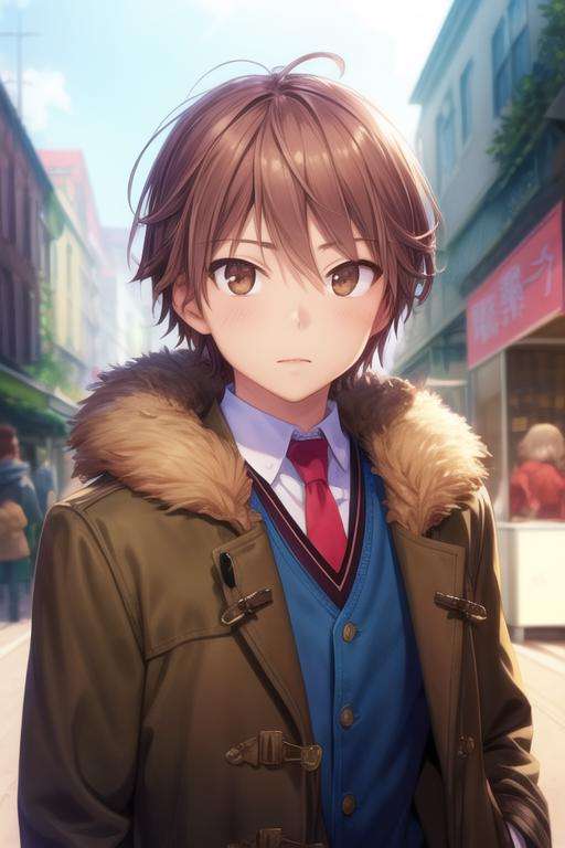 masterpiece, best quality, illustration, 1boy, solo, male focus, looking at viewer, upper body, depth of field, <lora:sorata_kanda:0.70>, sorata_kanda, brown hair, brown eyes, coat,