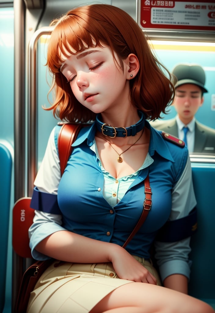 The girl who fell asleep on the subway didn't know that the wide collar showed a bit of her chest