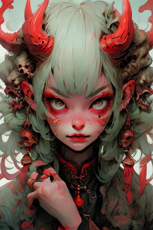 guaidan,1 girl,8k,demon horns, blodding,sharp fingernails