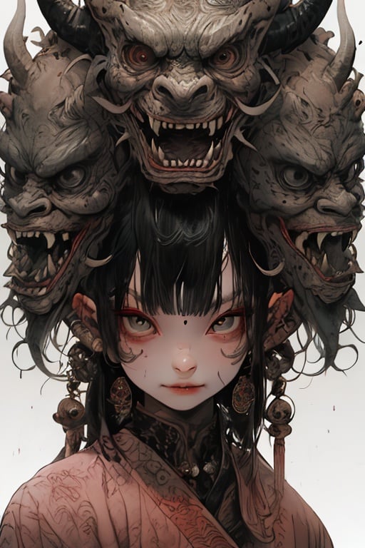 guaidan,1 girl,8k,demon horns, blodding,sharp fingernails