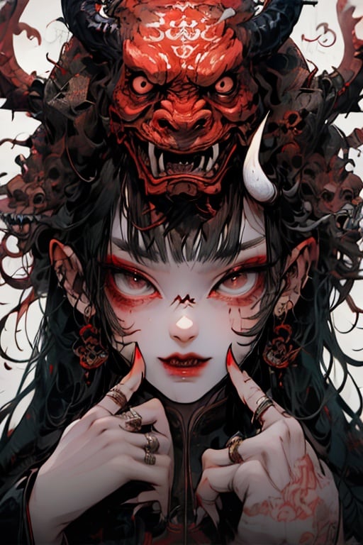 guaidan,1 girl,8k,demon horns, blodding,sharp fingernails