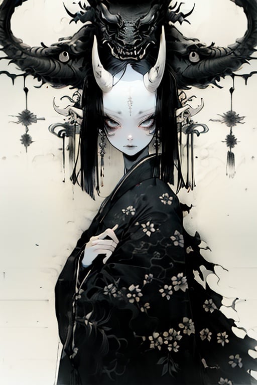 guaidan,1 girl,8k,demon horns, blodding,sharp fingernails,tassel,extra eyes,kimono