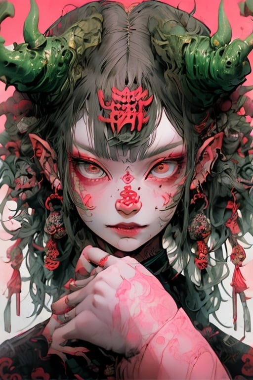 guaidan,1 girl,8k,demon horns, blodding,sharp fingernails