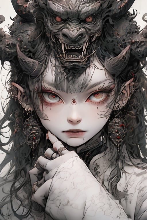 guaidan,1 girl,8k,demon horns, blodding,sharp fingernails