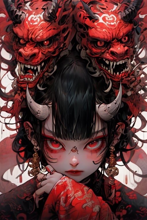 guaidan,1 girl,8k,demon horns, blodding,sharp fingernails