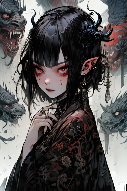 guaidan,1 girl,8k,demon horns, blodding,sharp fingernails