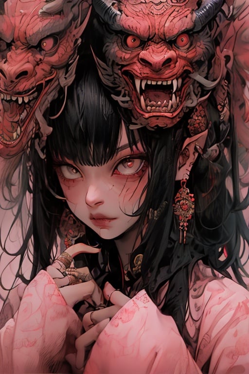 guaidan,1 girl,8k,demon horns, blodding,sharp fingernails