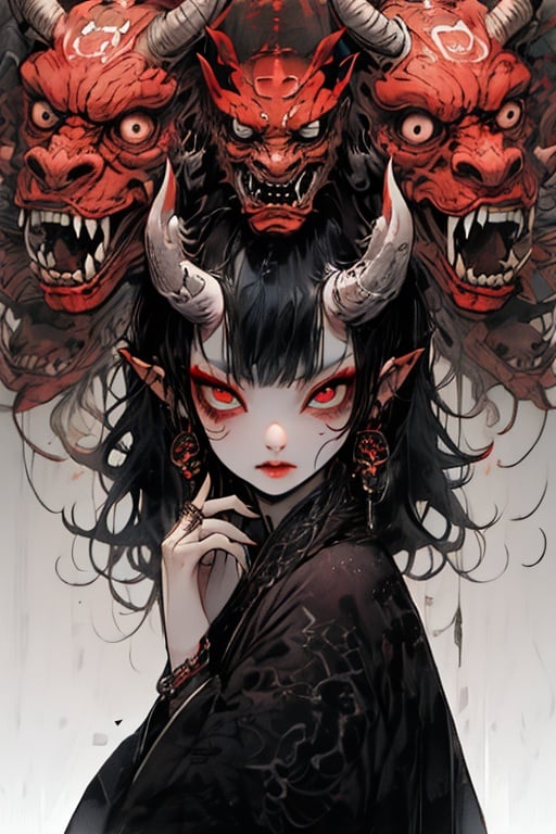 guaidan,1 girl,8k,demon horns, blodding,sharp fingernails