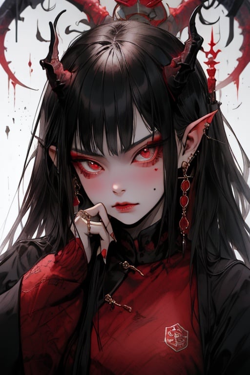 guaidan,1 girl,8k,demon horns, blodding,sharp fingernails