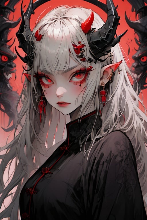 guaidan,1 girl,8k,demon horns, blodding,sharp fingernails