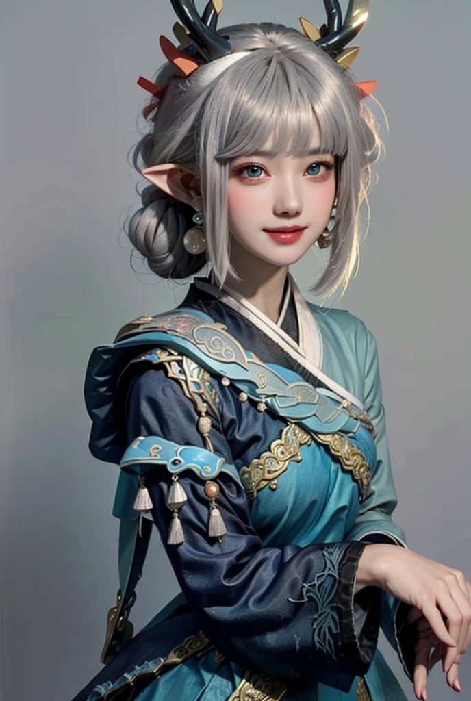 yaobbx, smile, close-up, ((snow)), white background, 雪天,风景,silver hair, upper body, light, rays, grey green eyes, eye slashes, upper body, a woman with pink hair and a dragon earring is shown in this picture, Fan Qi, stanley artgerm lau, a detailed painting, fantasy art ,WZRYhaiyueFMLY,1 girl,Real,Night scene