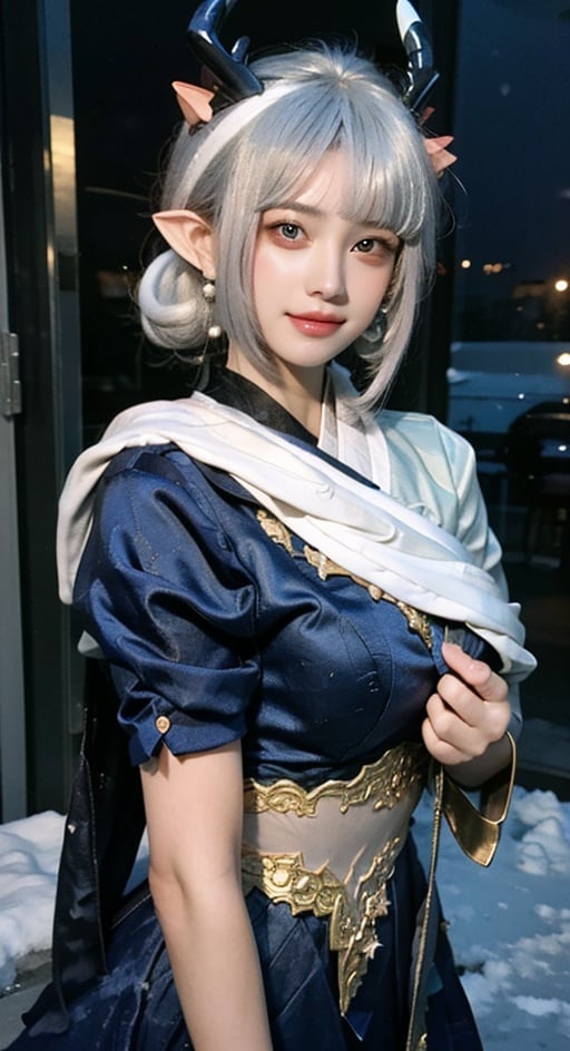 yaobbx, 比基尼,sexy clothes, ((big breasts)), very big chest, ((snow)), 雪天,风景,silver hair, upper body, light, rays, grey eyes, eye slashes, upper body, a woman with pink hair and a dragon earring is shown in this picture, Fan Qi, stanley artgerm lau, a detailed painting, fantasy art ,WZRYhaiyueFMLY,1 girl,Real,Night scene