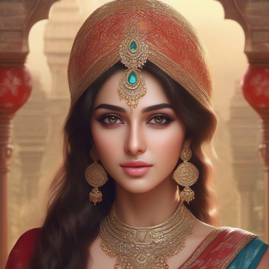 Indian girl, beautiful face , sharp eyes , ornaments, beautiful background, ultra realistic, UHD