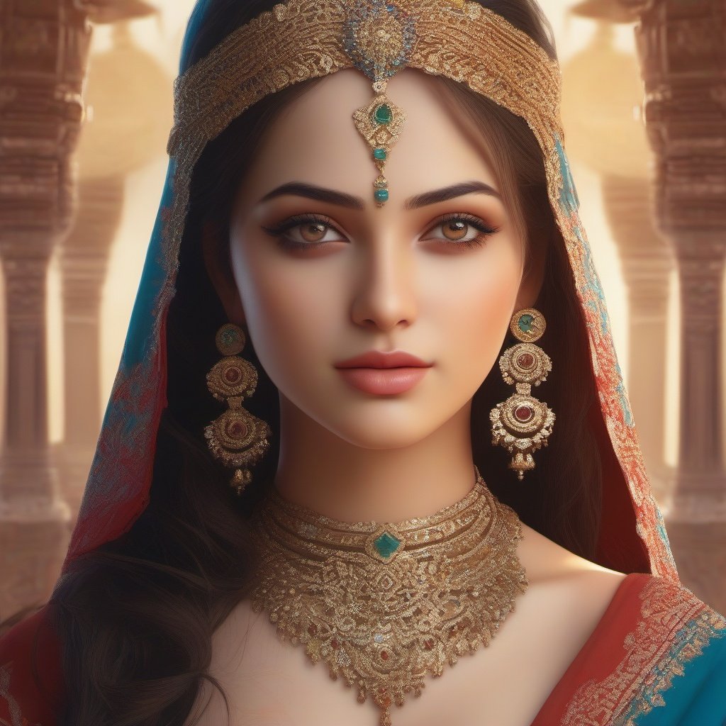 Indian girl, beautiful face , sharp eyes , ornaments, beautiful background, ultra realistic, UHD