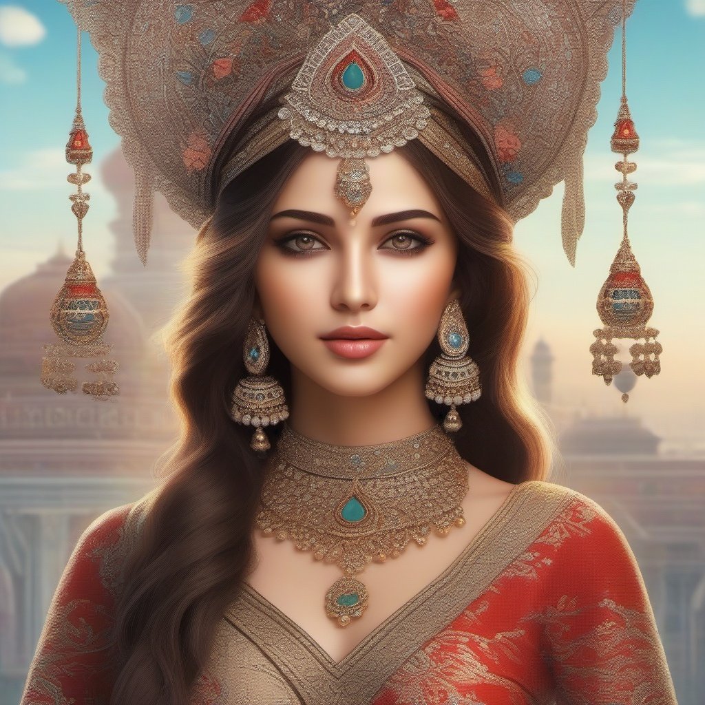 Indian girl, beautiful face , sharp eyes , ornaments, beautiful background, ultra realistic, UHD