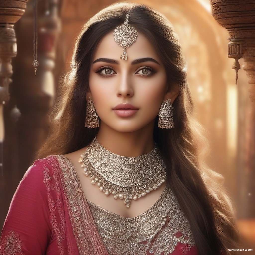 Indian girl, beautiful face , sharp eyes , ornaments, beautiful background, ultra realistic, UHD