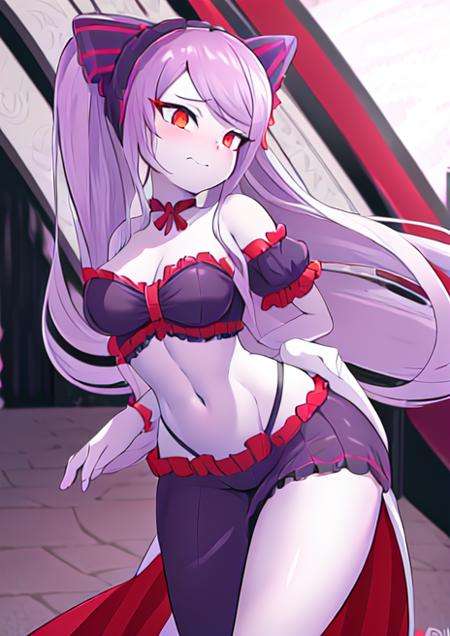 (((masterpiece))), pinup \(style\), pinup, nude,, wide hips, thin waist, athletic, flat stomach, lean, medium breasts, <lora:shalltear:0.8> shalltear bloodfallen, <lora:rilexlenov:1>, rilex lenov