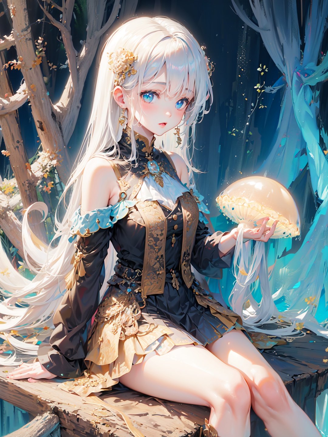 Masterpiece, anime,8k,best quality, minimalist, simple graphics
A girl with white hair, all over, sitting on a jellyfish, giant jellyfish,
White background, animal, fairy tale style, jellyfish forest,kawaiitech,1girl