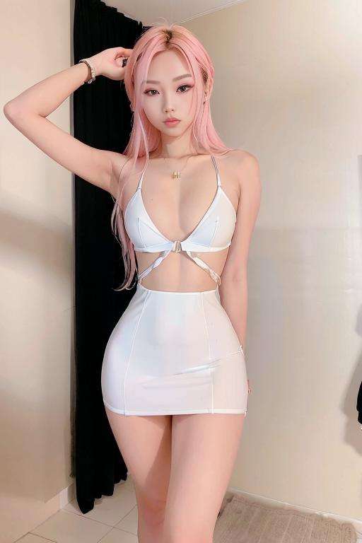 (best quality, ultra high res, 1girl, photorealistic:1.4), professional photoshoot of asian instagram model (vyvan2), ((full body shot)), (wearing a pencil_dress:1.2), front pov,  classy, fashion magazine, detailed face, slim body, (looking at viewer), big round eyes, long eyelashes, fashi-girl, pink blush, necklace, dynamic_color_range, <lora:vyvan_v3:1>, <lora:fashionGirl_v50:0.1>, <lora:hauteCouturePencil_v10:0.9>