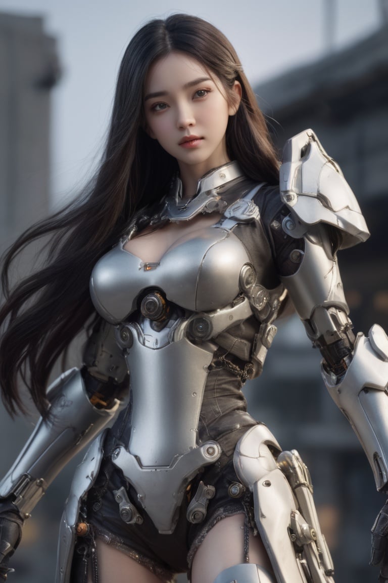 masterpiece,best quality,Ultra-high resolution,Realistic,sense of reality,The ultimate detail,8K wallpaper,Professional lighting,The perfect hand,Realistic hands,1girl,solo,standing,full body,(long black hair:1.1),jixieji,Wearing a mecha,mechanical joint,dynamic posture,Universe,Earth,machinery,Heela collections,Mecha girl sexaroid,Chain link fence,((dynamic pose)),all fours