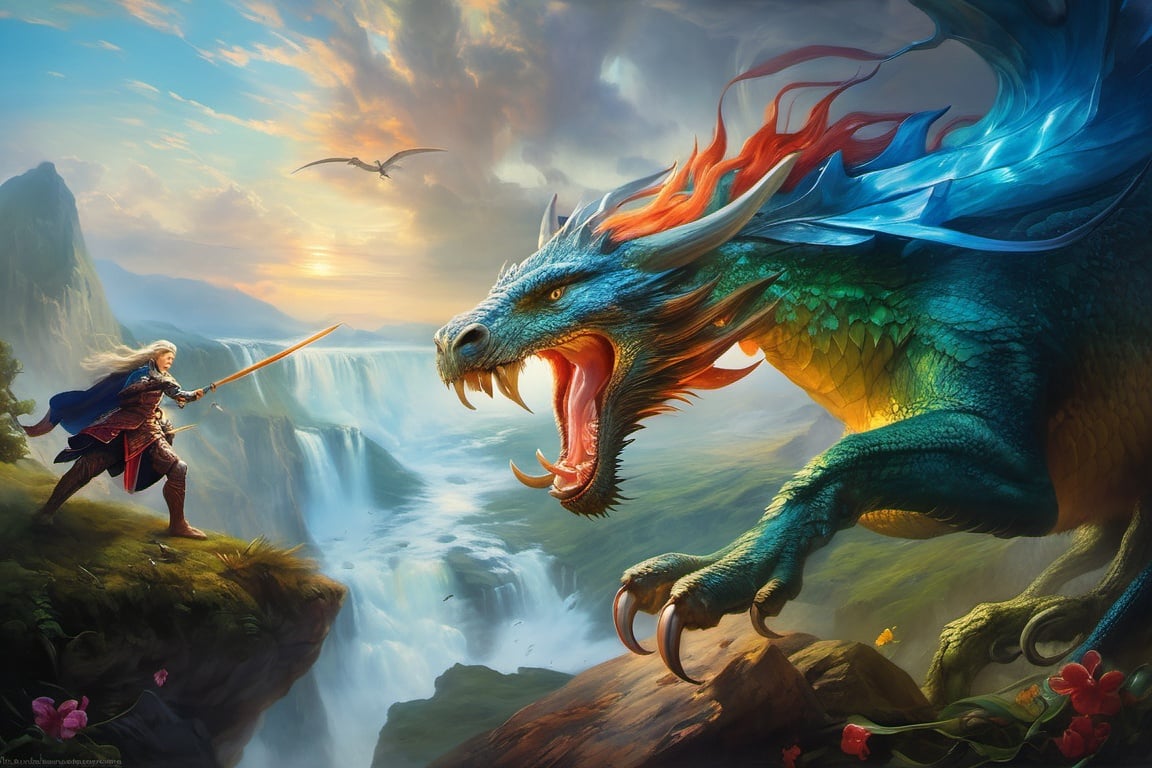 Powerful battle between mythical creatures painted by Astri lohne