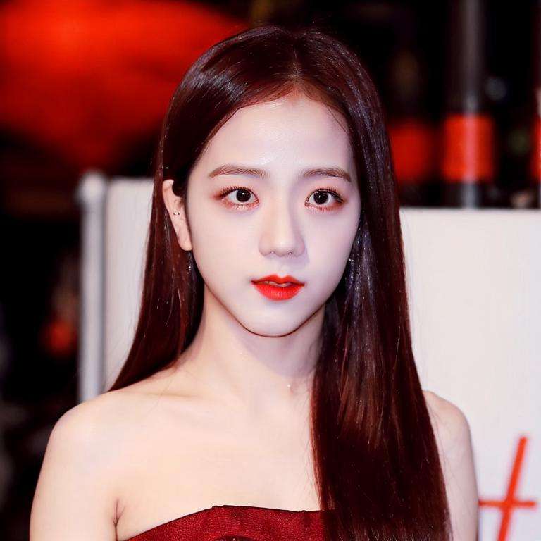 (close-up portrait of Jisoo:1.3), standing on a restaurant in Paris, red lips, 1girl, ulzzang, wearing a red dress, cute, (Kpop idol), best quality, ultra high res, cinematic lighting, (photorealistic:1.4), elegant, intricate, <lora:Jisoo Blackpink:1> 