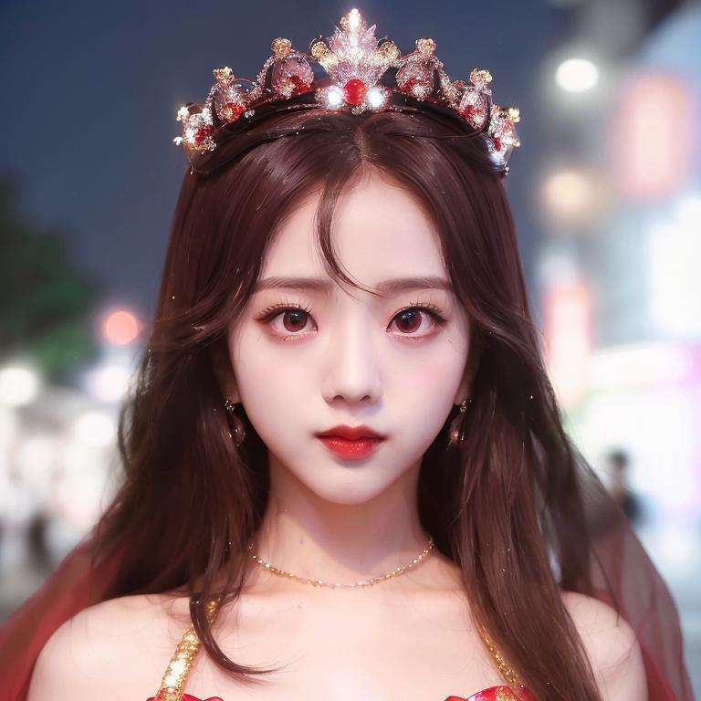 close-up portrait of Jisoo, standing on the streets of Busan, red lips, 1woman, (wearing a princess costume:1.4), cute, (Kpop idol), best quality, ultra high res, cinematic lighting, (photorealistic:1.4), elegant, intricate, <lora:Jisoo Blackpink:1> 