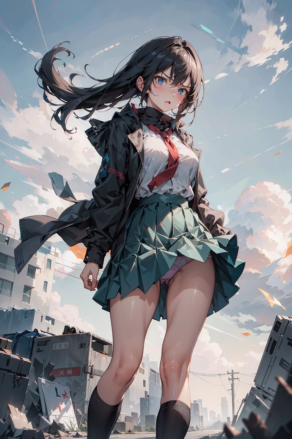 best quality, ultra high res,prefect anatomy,20yo kdoll,sfw,
1girl,accidental exposure panties,Surprised , standing,windy blow skirt,
 glaring,angry,
   