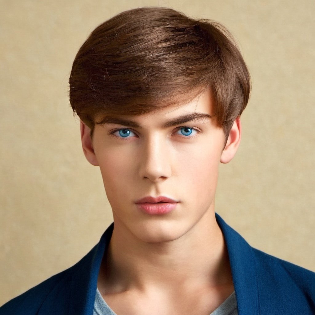 solo, 1boy, realistic, male focus, brown hair, looking at viewer, portrait, lips, closed mouth, blue eyes, short hair