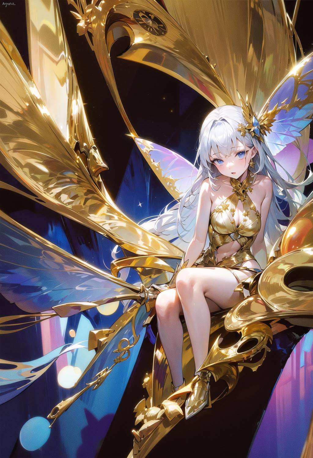 <lora:apstyle:0.9> apstyle(((gold, silver, glimmer)), faerie), limited palette, contrast, phenomenal aesthetic, best quality, sumptuous artwork