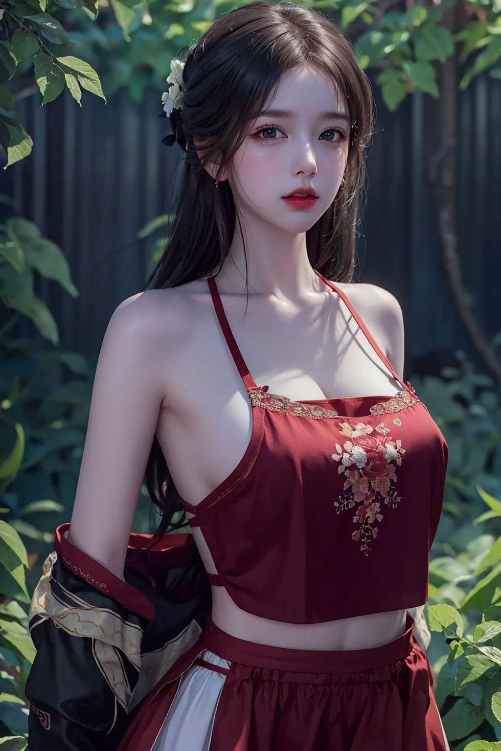 (8k, RAW photo, best quality, masterpiece:1.2), (realistic, photo-realistic:1.2)(raw photo) (extremely detailed CG unity 8k wallpaper) detailed and intricate, original,highres,[1girl:background:0.6]looking at viewer,upper  body，red shidudou,  