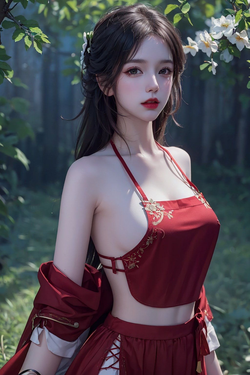 (8k, RAW photo, best quality, masterpiece:1.2), (realistic, photo-realistic:1.2)(raw photo) (extremely detailed CG unity 8k wallpaper) detailed and intricate, original,highres,[1girl:background:0.6]looking at viewer,upper  body，red shidudou,  