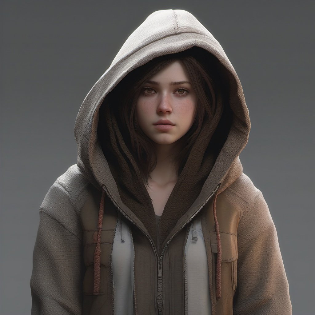 A teenager girl with slightly pale skin, dark brown eyes , short light brown hair , She wearing clothes with a hood , horror movie style , sf, intricate artwork masterpiece, ominous, matte painting movie poster, golden ratio, trending on cgsociety, intricate, epic, trending on artstation, by artgerm, h. r. giger and beksinski, highly detailed, vibrant, production cinematic character render, ultra high quality model