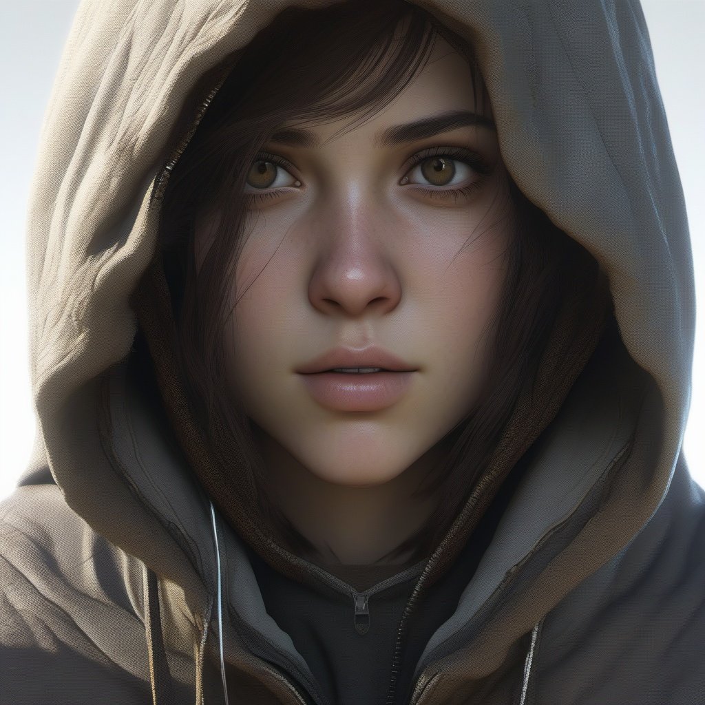 A teenager girl with slightly pale skin, dark brown eyes , short light brown hair , She wearing clothes with a hood , horror movie style , sf, intricate artwork masterpiece, ominous, matte painting movie poster, golden ratio, trending on cgsociety, intricate, epic, trending on artstation, by artgerm, h. r. giger and beksinski, highly detailed, vibrant, production cinematic character render, ultra high quality model