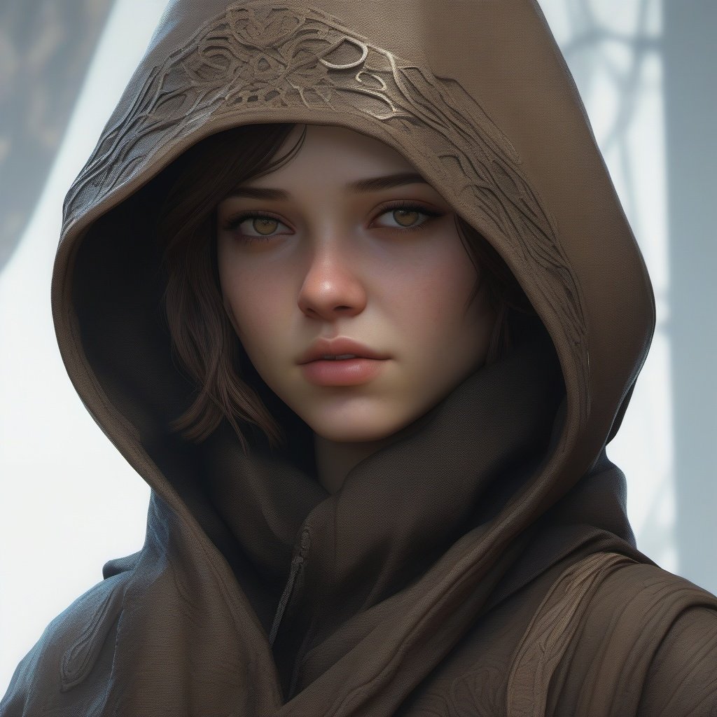 A teenager girl with slightly pale skin, dark brown eyes , short light brown hair , She wearing clothes with a hood , horror movie style , sf, intricate artwork masterpiece, ominous, matte painting movie poster, golden ratio, trending on cgsociety, intricate, epic, trending on artstation, by artgerm, h. r. giger and beksinski, highly detailed, vibrant, production cinematic character render, ultra high quality model