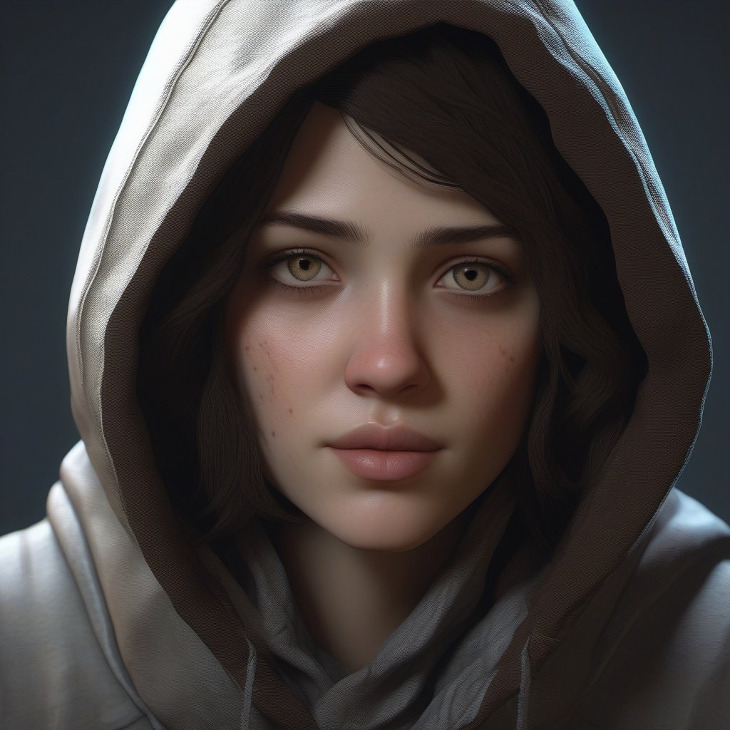 A teenager girl with slightly pale skin, dark brown eyes , short light brown hair , She wearing clothes with a hood , horror movie style , sf, intricate artwork masterpiece, ominous, matte painting movie poster, golden ratio, trending on cgsociety, intricate, epic, trending on artstation, by artgerm, h. r. giger and beksinski, highly detailed, vibrant, production cinematic character render, ultra high quality model