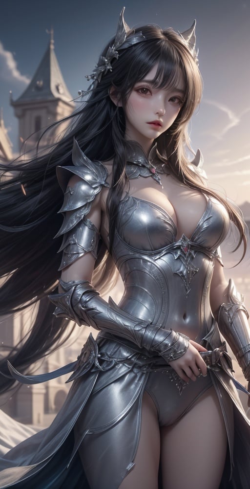 "(((best quality))),(((ultra detailed))),(((masterpiece))),illustration, woman warrior, brave, wise, castle, balcony, determined, guardian, kingdom, protect, people's safety, magnificent armor, silver, gleaming, sword, precious gem, mysterious power, long hair, flowing, elegance, strength, awe-inspiring warriors, followers, leadership, land, role model, inspire, justice, freedom".