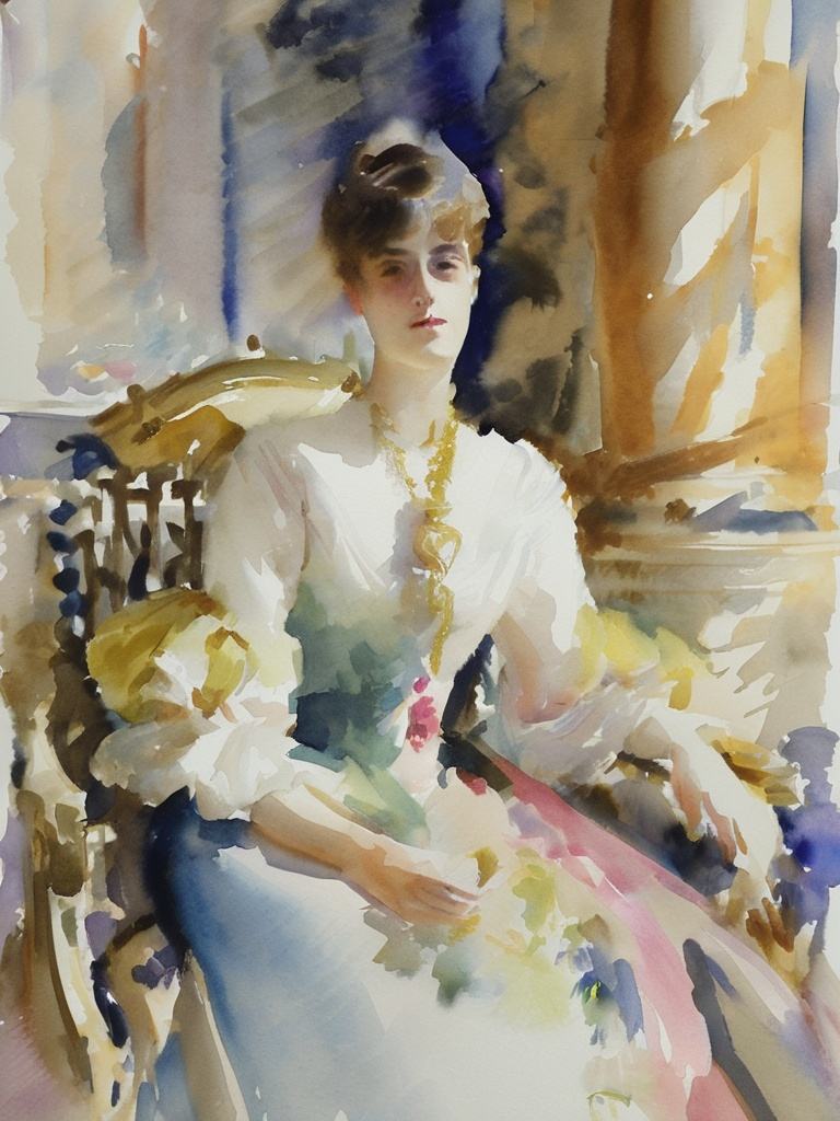 1girl,best quality,highly detailed,style of John Singer Sargent,watercolor,<lora:sargent:0.75>,