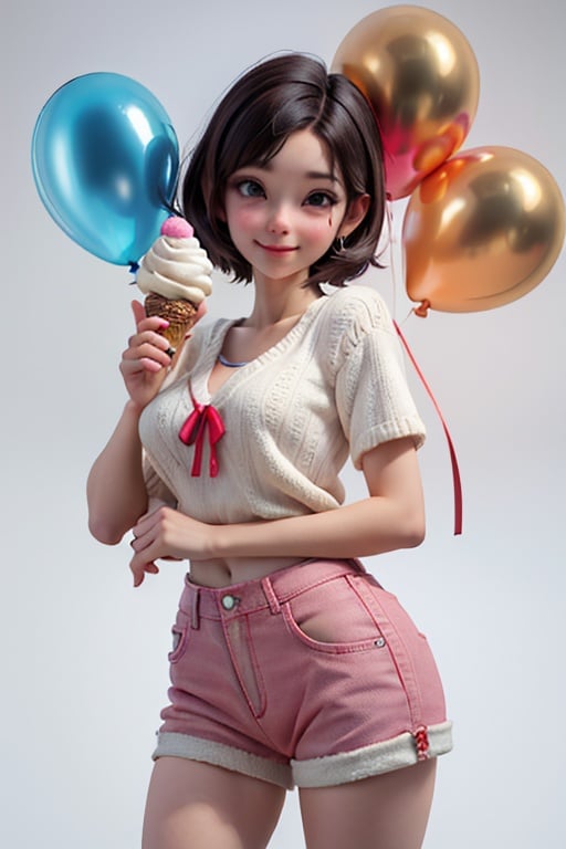 (masterpiece,best quality),HDR,high-definition,Intricate Details,vray render, octane render, 1girl, happy smile, holding ice cream, many colorful balloons background
