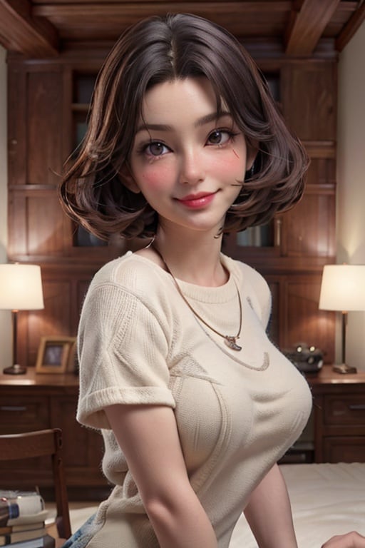 (Reality :1.5), ray tracing, color difference, movie lighting, (solo), girl, smile, (Cougar), older woman, charm still, (natural skin texture, Surrealism, soft light, sharp),