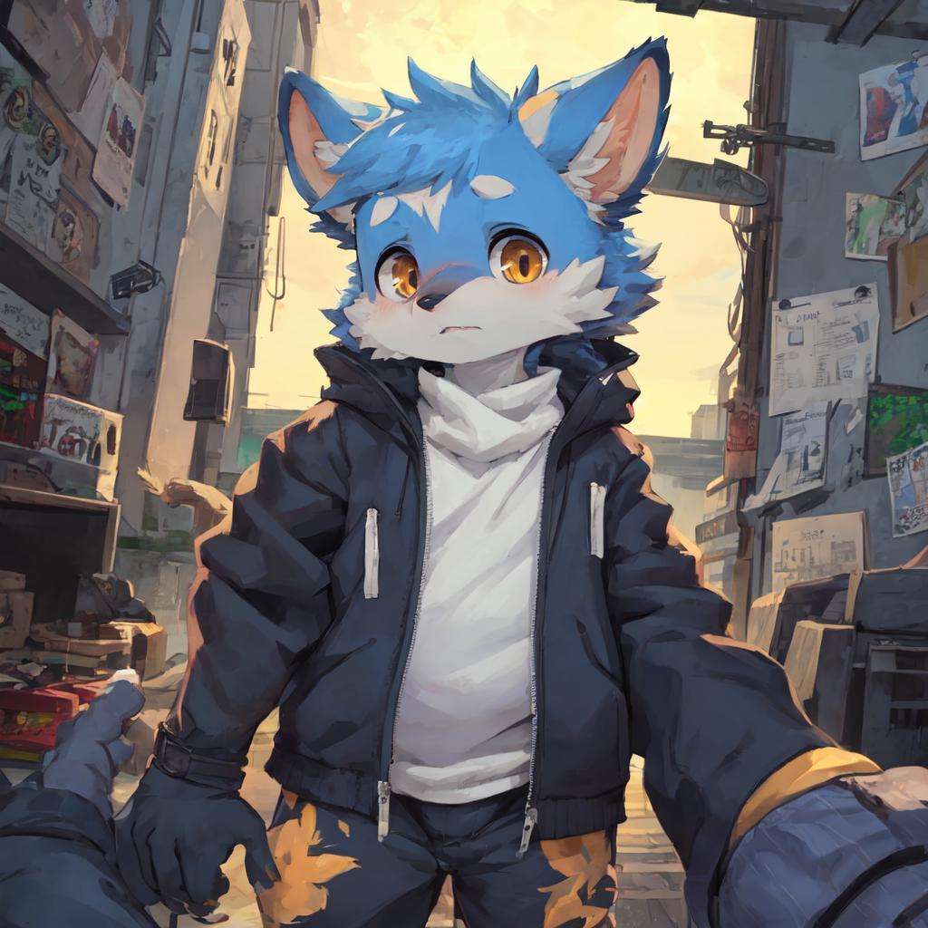 (masterpiece:1.3),(best quality:1.2),anthro,furry,kemono,detailed_fluffy_fur,1boy,bishounen,cub,uploaded_on_e621.pop_art,portrait,isometric,first_person_view,from_below,cowboy_shot,character_focus,solo,looking_down_at_viewer.