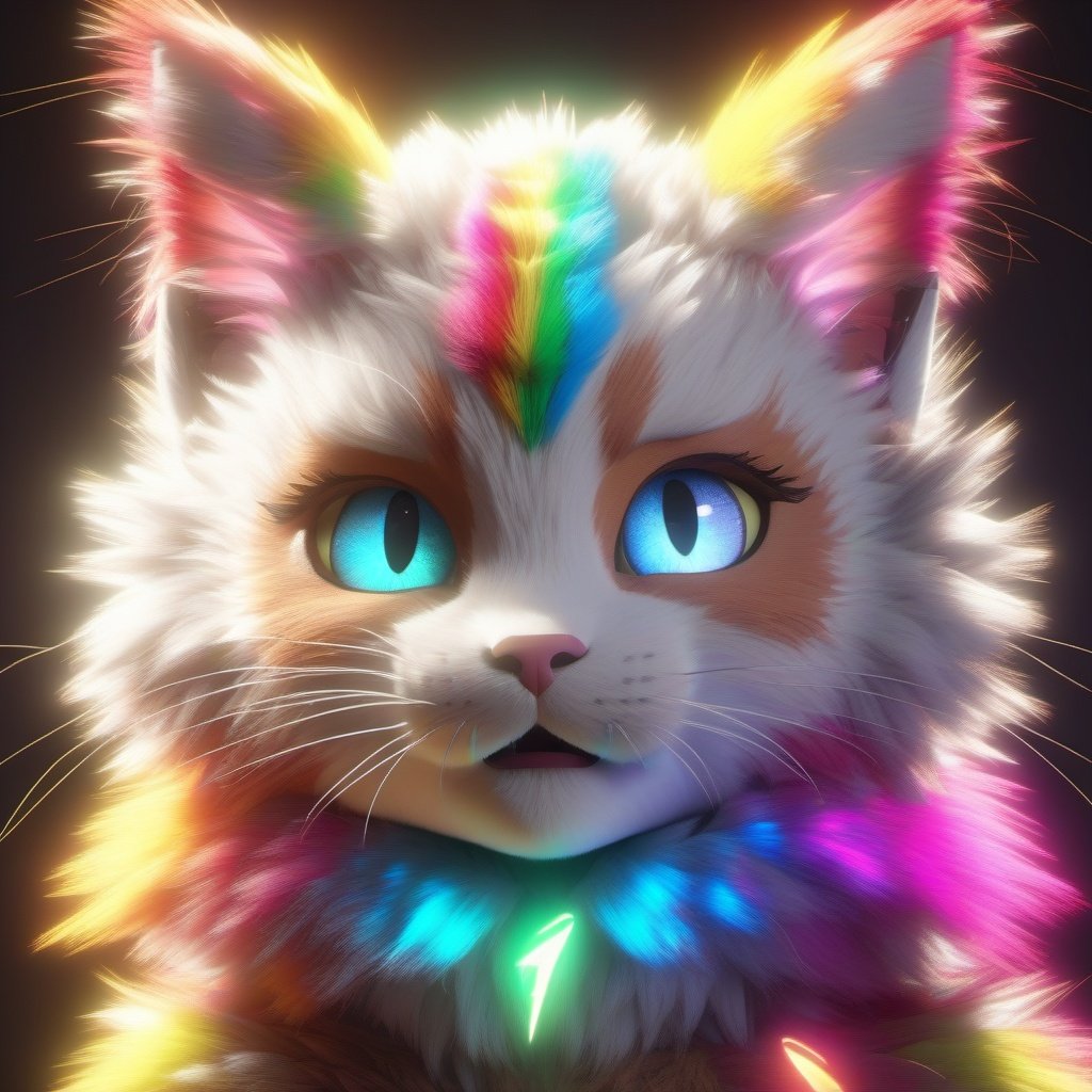 rainbow kitten, full body dynamic pose, beautiful, detailed eyes and face, illumination, balanced lighting, sharp focus, detailed fur, unreal engine, 16k UHD, 
