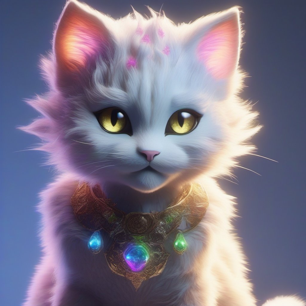 rainbow kitten, full body dynamic pose, beautiful, detailed eyes and face, illumination, balanced lighting, sharp focus, detailed fur, unreal engine, 16k UHD, 
