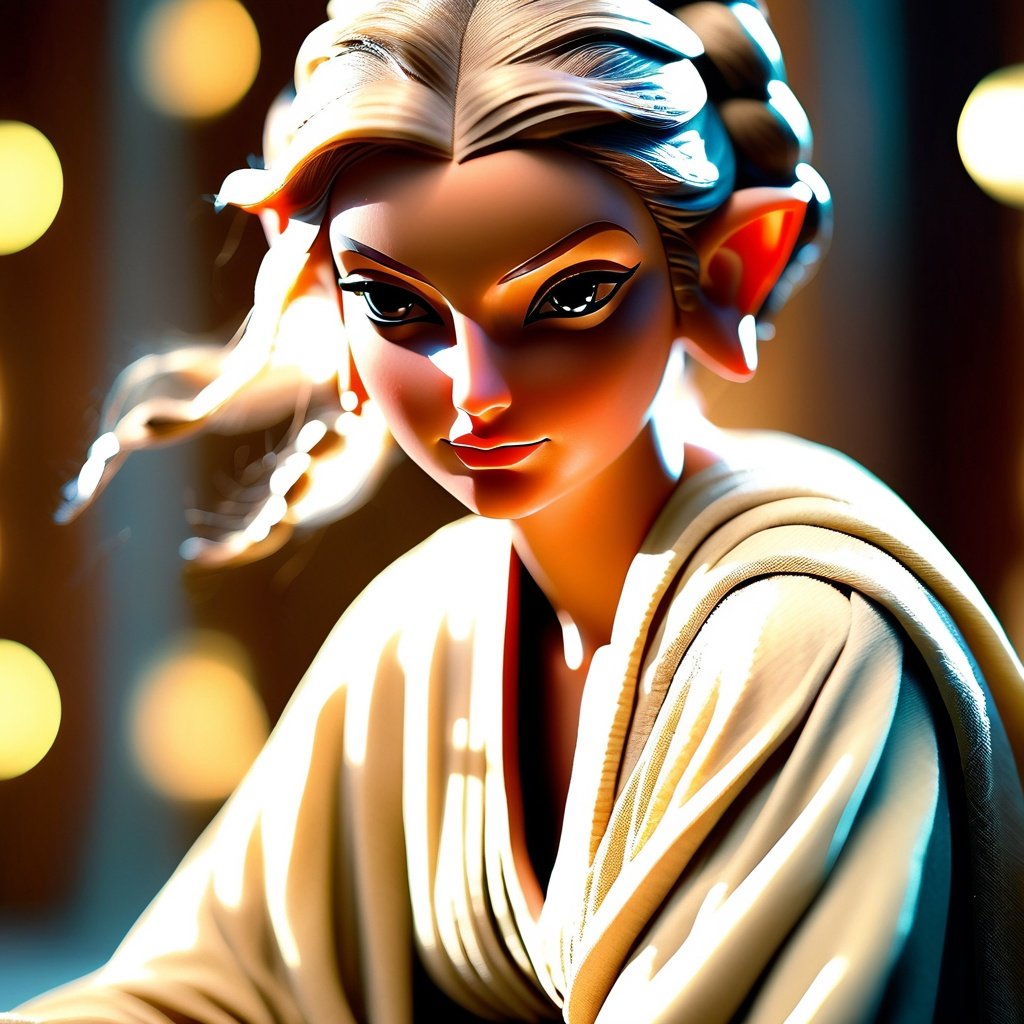 cinematic film still (Raw Photo) of (hyepr-realistic:1) ((portrait of a beautiful Jedi Knight with huge milky breasts, wearing see-through organza V-Neck Top, sitting in (lotus position)), sci-fi fantasy, photorealistic, wearing pristine Jedi robes, woven from flowing, inside the jedi temple, perfect hand detail,Highly Detailed . shallow depth of field, vignette, highly detailed, high budget, bokeh, cinemascope, moody, epic, gorgeous, film grain, grainy,h4n3n