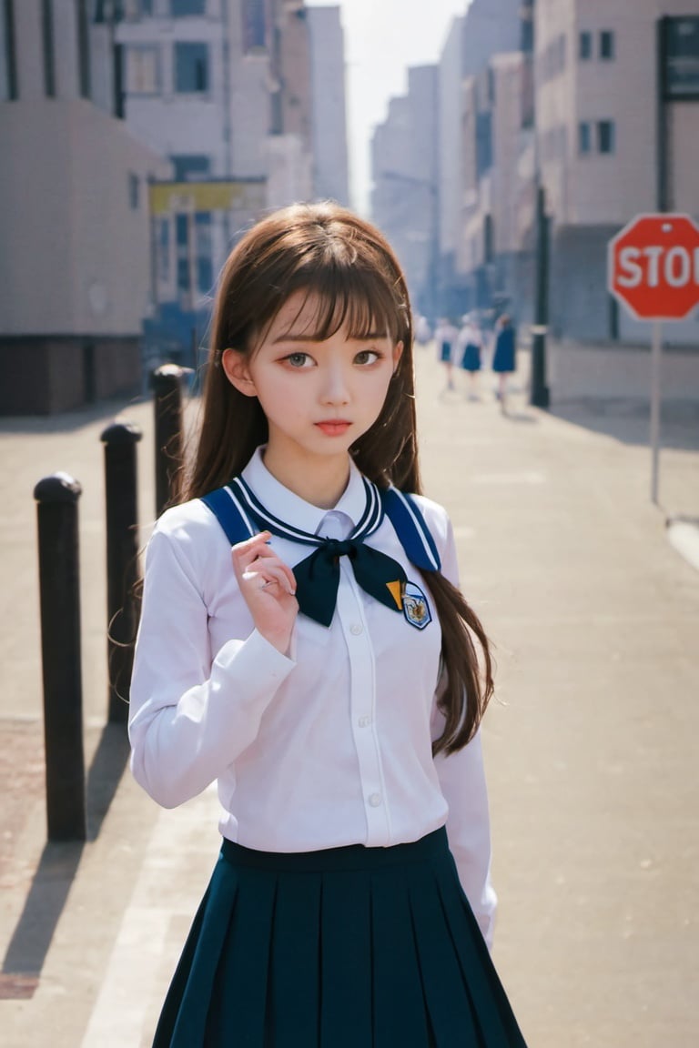 1girl,school uniform,city,street