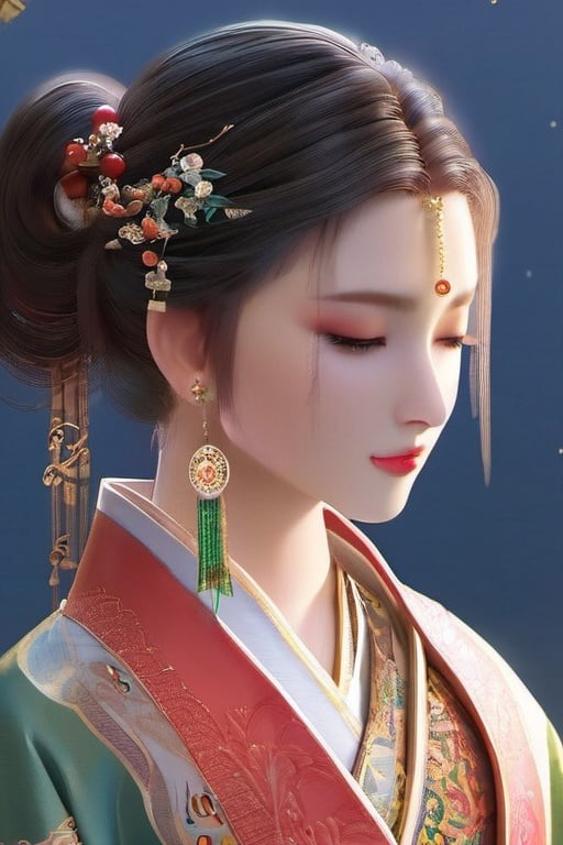 yafei,1girl, profile, ponytail, closed eyes, armlet, upper body