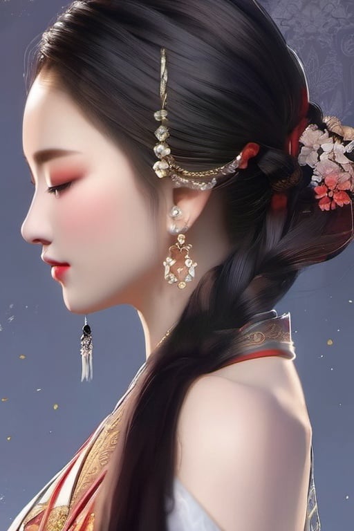 yafei,1girl, profile, ponytail, closed eyes, armlet, upper body